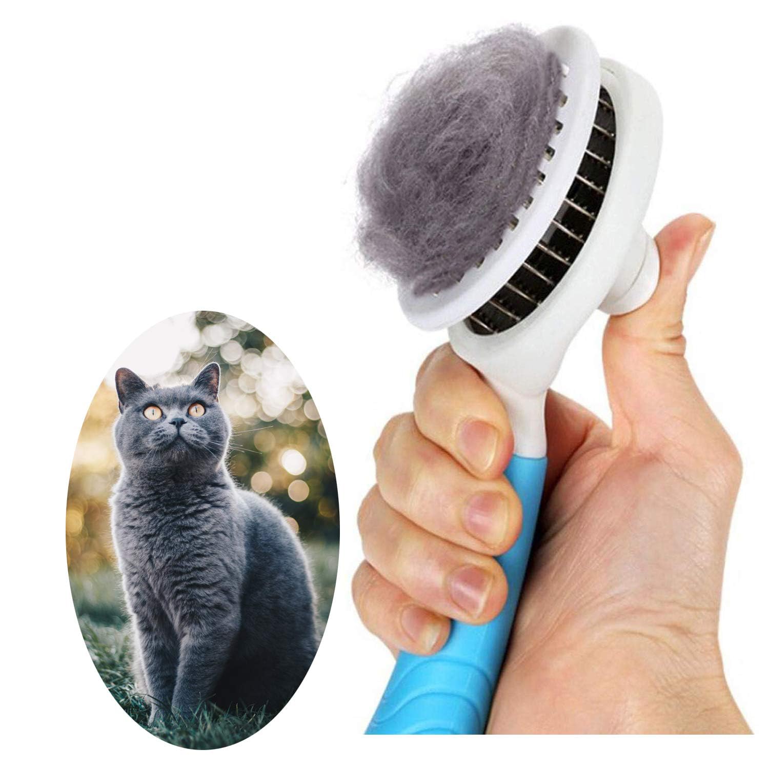 Cat Grooming Brush, Pets Skin Friendly Self Cleaning Slicker Brushes for Shedding Massage Dogs Cats Hair Gentle Remove Loose Undercoat with Long or Short Hairs for All Fur Type- UPGRADED